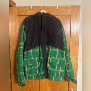 Bonfire Green Plaid Hooded Zip Up Snowboard Jacket - Classic Fit - WATERPROOF